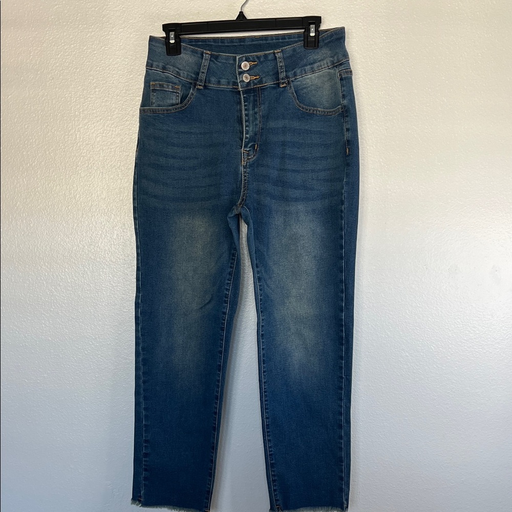 NWOT Sidefeel Women's High Waisted Stretch Jeans Raw Hem Ankle Denim Pants sz 10 - Picture 6 of 10